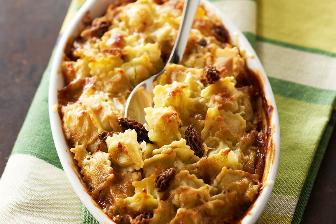 Gratin-de-ravioles-sauce-morilles